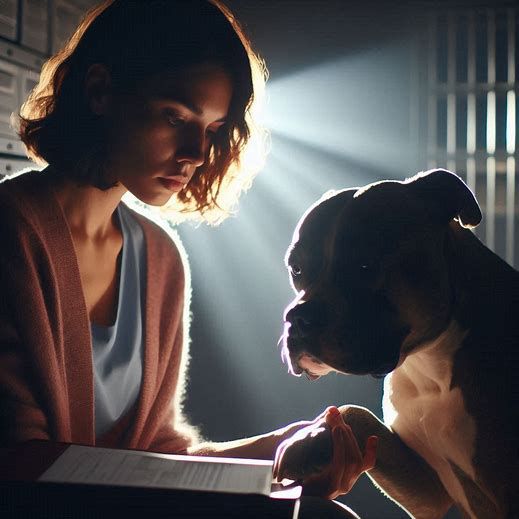 A worried pet owner sitting beside her sick dog in a veterinary clinic, representing the struggle with a denied pet insurance claim.