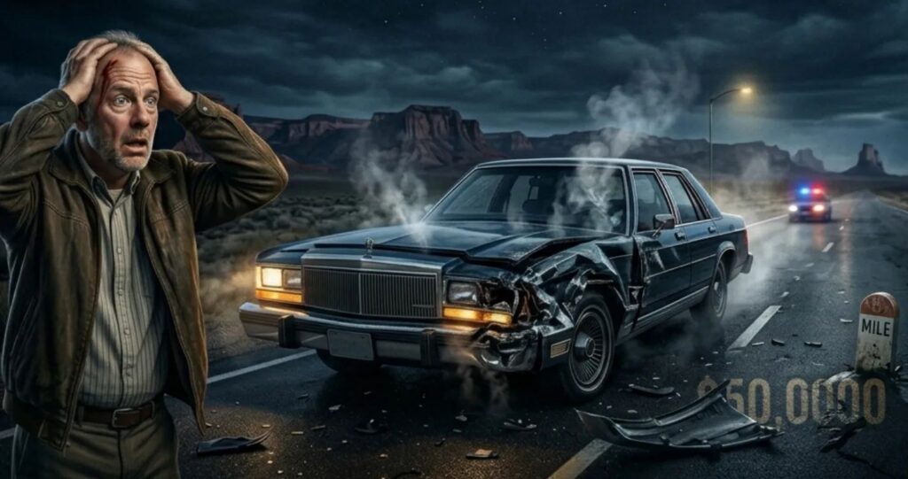 Car accident in Utah and courtroom scene illustrating a $145 million insurance bad faith lawsuit against State Farm